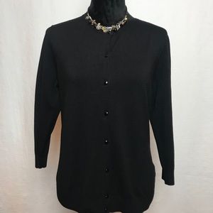 Black Cable & Gauge Cardigan Sweater